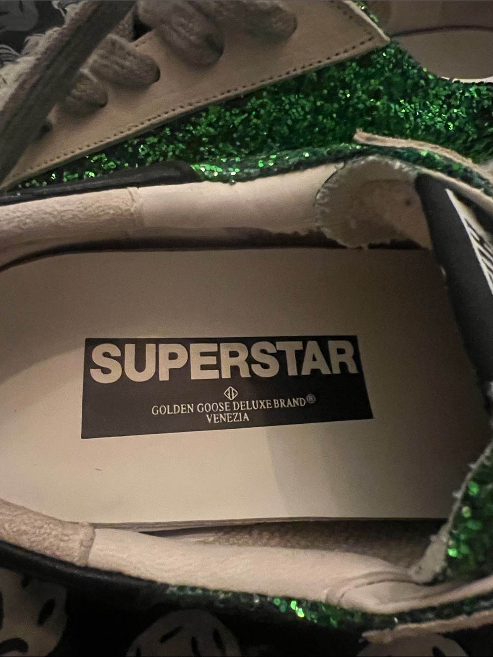 Golden Goose Mens Green Glitter Low-Top Sneakers with Cream Panels - Picture 4 of 4